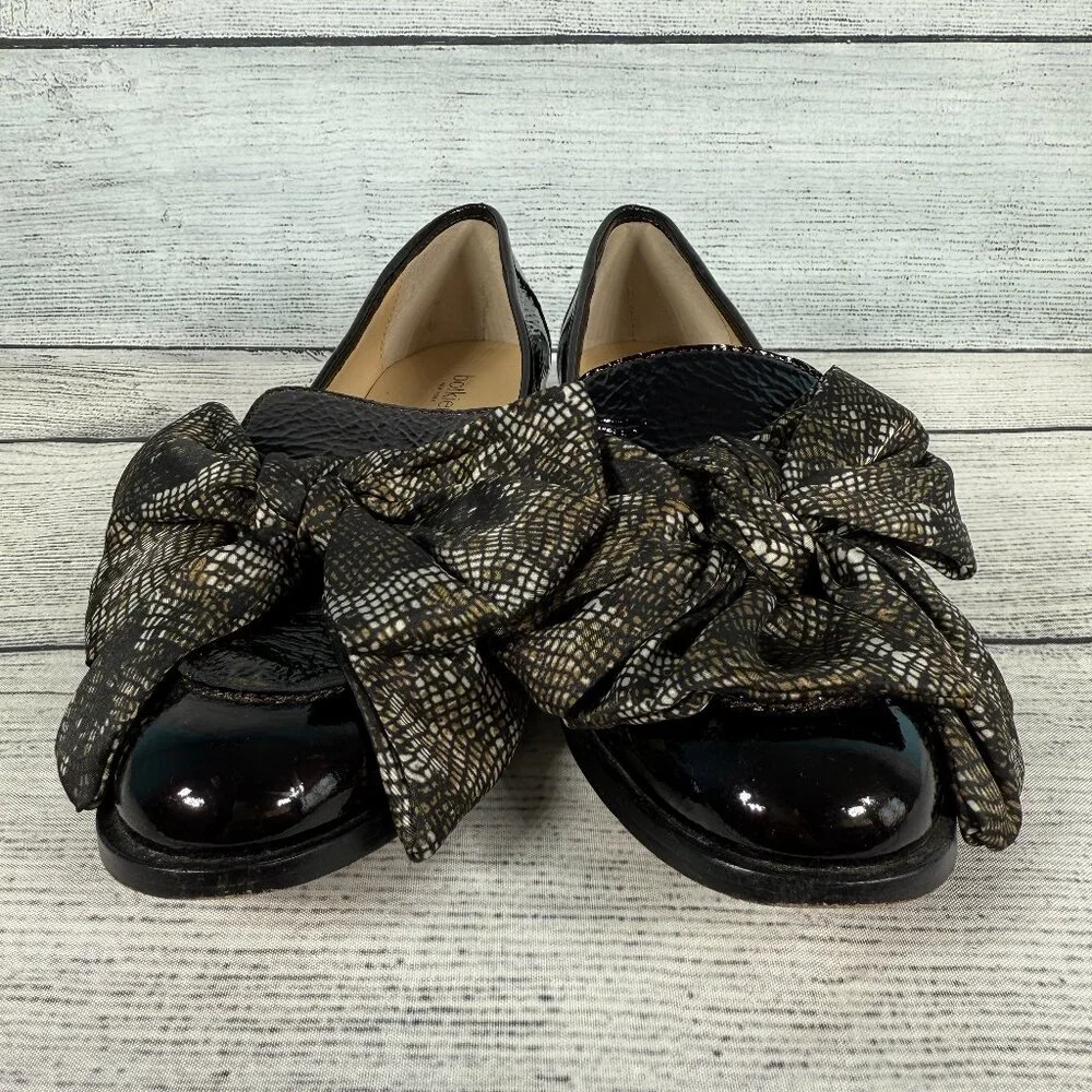 Botkier Corinne Black Bow Patent Leather Loafers Sz 8